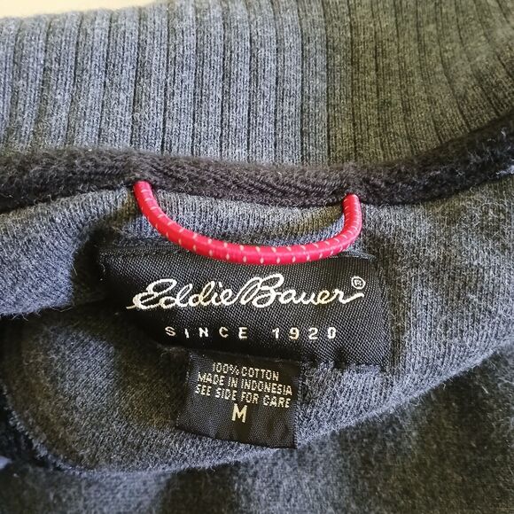 Eddie Bauer Men's MEDIUM Gray Zip Up Mock Neck Casual Cotton Dress Sweater - Picture 6 of 6